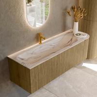 Badmeubel Mondiaz Kurve-Dlux | 145 cm | Meubelkleur Dusk | Wastafelkleur Nata | Solid surface | Wasbak linker zijde spoelbak | 1 kraangat Badmeubel Mondiaz Kurve-Dlux | 145 cm | Meubelkleur Dusk | Wastafelkleur Nata | Solid surface | Wasbak linker zijde spoelbak | 1 kraangat