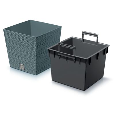 Plantenpot/bloempot Furu Stripes - voor buiten - kunststof - blauw - vierkant - D29.5 x H29 cm Plantenpot/bloempot Furu Stripes - voor buiten - kunststof - blauw - vierkant - D29.5 x H29 cm