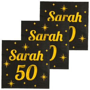 Verjaardag of Sarah feest servetten - leeftijd 50 jaar - 48x stuks - zwart/goud - 17 x 19 cm