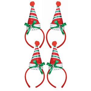 Kerst diadeem/haarband - 4x - kerstmuts met bel - rood - polyester - accessoires