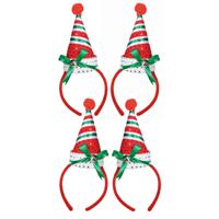 Kerst diadeem/haarband - 4x - kerstmuts met bel - rood - polyester - accessoires