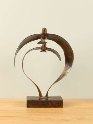 Bronzen beeld 2 vogels boven elkaar, 34 cm
