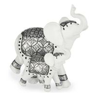 Olifant met jong dierenbeeldje/woondecoratie wit 21 x 11 cm