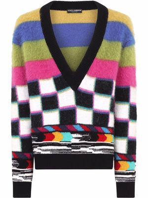Dolce & Gabbana pull en maille intarsia à col v profond - Blanc