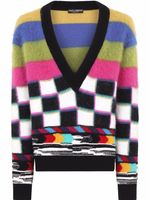 Dolce & Gabbana pull en maille intarsia à col v profond - Blanc