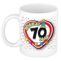 Verjaardag cadeau koffiemok - leeftijd 70 jaar - hartje verkeersbord - multi - keramiek - 300 ml
