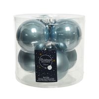 6x stuks glazen kerstballen lichtblauw 8 cm mat/glans - thumbnail