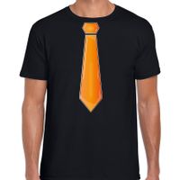 Verkleed t-shirt voor heren - stropdas oranje - zwart - carnaval - foute party - verkleedshirt