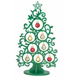 Klein decoratie kerstboompje - groen - met kerstballen - B17 x H30,5 cm - hout