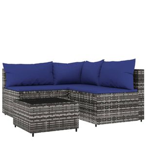 The Living Store Loungeset - Hoekbank - Middenbank - Salontafel - Grijs - Weerbestendig PE-rattan