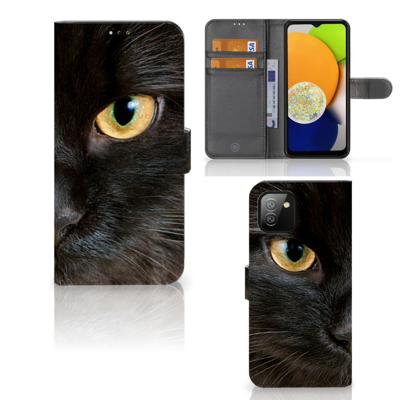 Samsung Galaxy A03 | Telefoonhoesje | Met pasjeshouder | Zwarte Kat