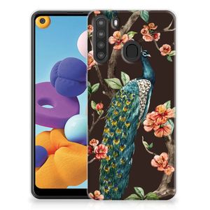 Samsung Galaxy A21 TPU Hoesje Pauw met Bloemen