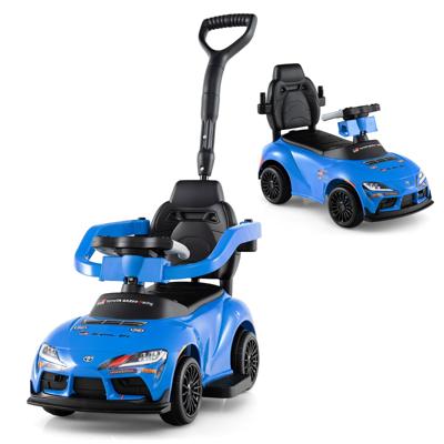 3-in-1 Loopauto Kinderauto met Afneembare Duwstang Veiligheidsbeugel en Voetsteun Duwauto met Opbergruimte Onder de Zitting Loopauto voor Jongens en Meisjes vanaf 3 Jaar Speelgoedauto-Blauw