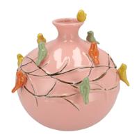 Vaas Spring birds - roze - keramiek - D23 x H23 cm - bloemenvaas Vaas Spring birds - roze - keramiek - D23 x H23 cm - bloemenvaas