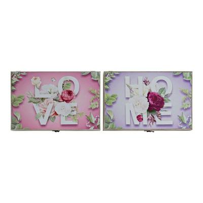 Decoratieve Doos DKD Home Decor Roze Lila Hout MDF Tropisch Teller (2 Stuks)