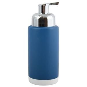 Zeeppompje/zeepdispenser Enzo - keramiek - marine blauw/zilver - 6.5 x 18 cm - 275 ml