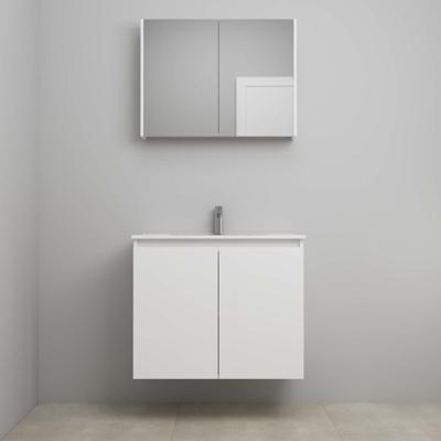 On-Line Badkamermeubelset - 80 cm - Bouwpakket - Greeploos 2 Deuren - Porseleinen Wastafel - 1 Kraangat - Spiegelkast - Hoogglans Wit