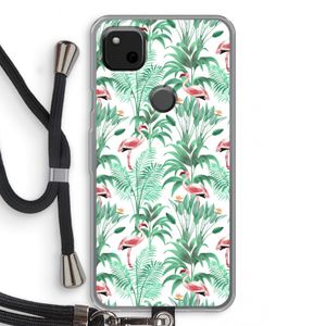 Flamingo bladeren: Pixel 4a Transparant Hoesje met koord