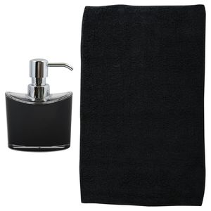 MSV badkamer droogloop mat/tapijt - Bologna - 45 x 70 cm - bijpassende kleur zeeppompje - zwart - Badmatjes