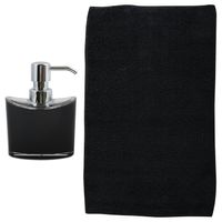 MSV badkamer droogloop mat/tapijt - Bologna - 45 x 70 cm - bijpassende kleur zeeppompje - zwart - Badmatjes - thumbnail