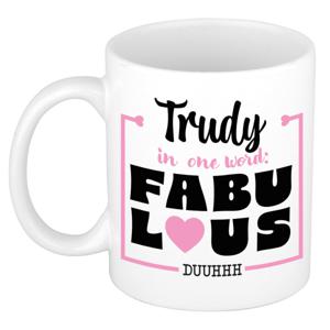 Naam mok Trudy - wit - Fabulous - keramiek - 300 ml - cadeau collega beker