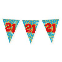 Verjaardag 21 jaar thema Vlaggetjes - Feestversiering - 10m - Folie - Dubbelzijdig