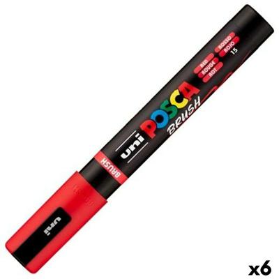 Markeerstift BRUSH POSCA PC-5BR Rood (6 Stuks)