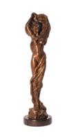 A BRONZE SCULPTURE OF A FEMALE NUDE WITH SWIRLING CLOTH