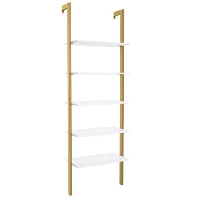 5-Laagse Ladderplank Boekenkast Opslag Rek Boekenplank Plant Stand Weergave Planken met Metalen Frame