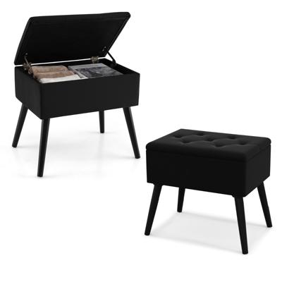 Make-up Hocker met Opbergruimte Gestoffeerde Hocker met Opklapbare Zitting Zwart