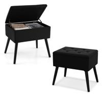 Make-up Hocker met Opbergruimte Gestoffeerde Hocker met Opklapbare Zitting Zwart