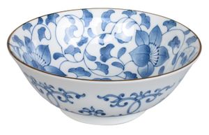 Japanse Keramische Kom - Tokyo Design Studio - Blauw/Witte Klokjesbloem - 19.5 x 7.5cm 1000ml