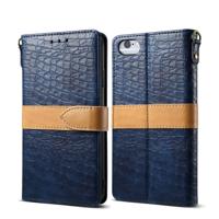 Splicing kleur krokodil textuur PU horizontale Flip lederen case voor iPhone 6/6S met portemonnee & houder & kaartsleuven & Lanyard (blauw)