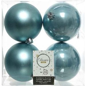 4x Kunststof kerstballen glanzend/mat ijsblauw 10 cm kerstboom versiering/decoratie   -