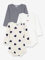 Set van 3 gemengde body's met lange mouwen en hartjes voor baby's PETIT BATEAU ecru