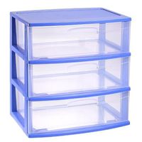 Ladeblokje/spullen storage organizer 3x lades - blauw/transparant - L56 x B40 x H61 cm - plastic