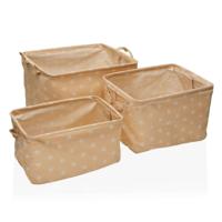 Set van opstapelbare opbergboxen Versa rect stars 25 x 22 x 35 cm 35 x 25 x 22 cm 32 x 21 x 19 cm 28 x 17 x 15 cm Beige