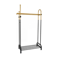 Kledingrek met Dubbele Stangen Vrijstaand Kledingrek met 5 Haken en Opbergvak Onderaan Metalen Kledingstangen voor Slaapkamer