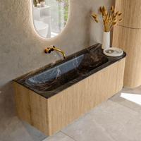Badmeubel Mondiaz Kurve-Dlux | 125 cm | Meubelkleur Oak | Wastafelkleur Lava | Solid surface | Links spoelbak | Zonder kraangat(en)