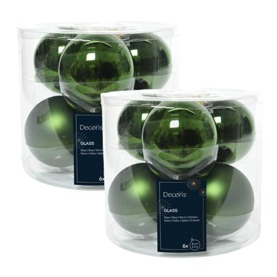 Decoris Kerstballen - 12x stuks - donkergroen - glas - 8 cm