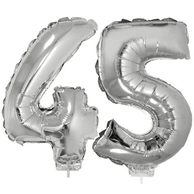 45 jaar leeftijd feestartikelen - versiering cijfers - ballonnen op stokje - van 41 cm - zilver 45 jaar leeftijd feestartikelen - versiering cijfers - ballonnen op stokje - van 41 cm - zilver