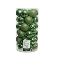 37x stuks kunststof kerstballen groen 6 cm glans/mat/glitter mix - Kerstbal - thumbnail