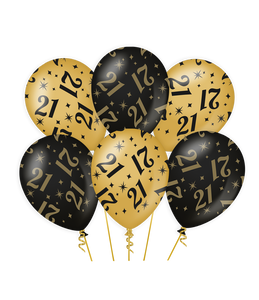 Classy Ballonnen 21 Jaar Zwart/Goud (6st)