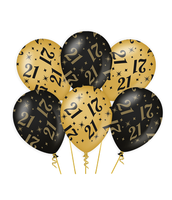 Classy Ballonnen 21 Jaar Zwart/Goud (6st)
