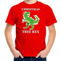 Christmas Tree Rex Kersttrui shirt - rood - voor kinderen - Dinosaurus thema Kerstkleding - thumbnail