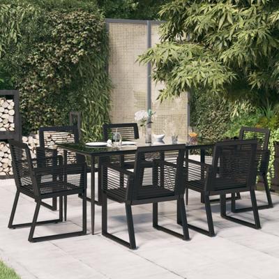 7-delige Tuinset PVC-rattan zwart