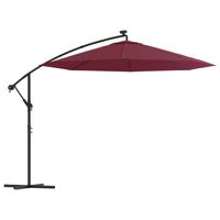 vidaXL Zweefparasol met LED-verlichting en stalen paal wijnrood - thumbnail