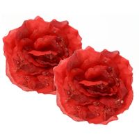 Kerstboom bloemen - 2x st - rood - 14 cm - op clip - kerstrozen