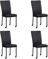 Set van 4 Zwarte leren moderne eetkamerstoelen Deal - poot vierkant zwart met wiel - Toledo Leer Nero (zwart leer)