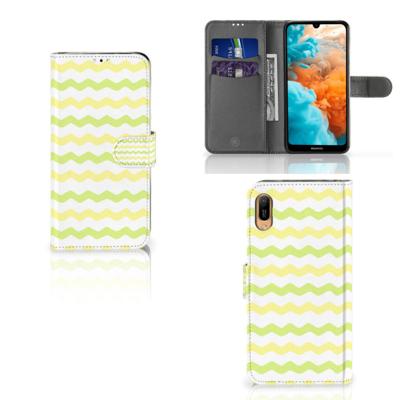 Huawei Y6 (2019) | Telefoon Hoesje | Waves Yellow | Portemonnee hoesje